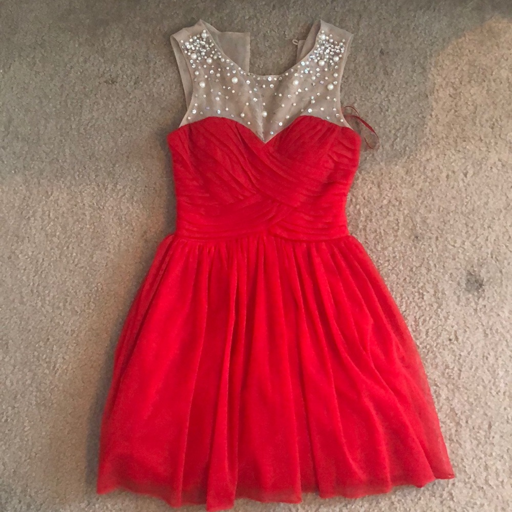 Red Dillards dress with rhinestones
